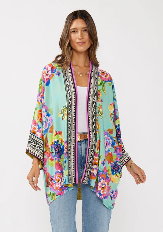 Aqua Reversible Floral Kimono