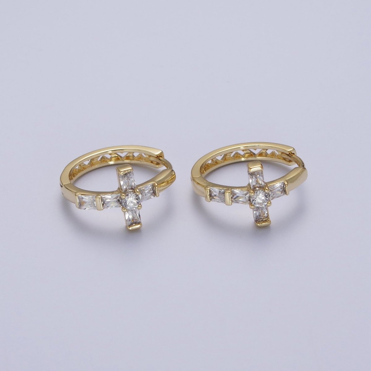 Cubic Zirconia Cross Huggies