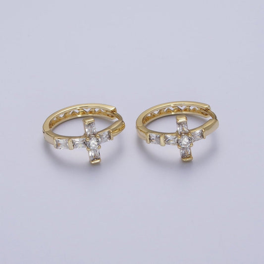 Cubic Zirconia Cross Huggies