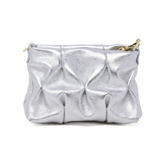 Quilted Leather Clutch - Silver