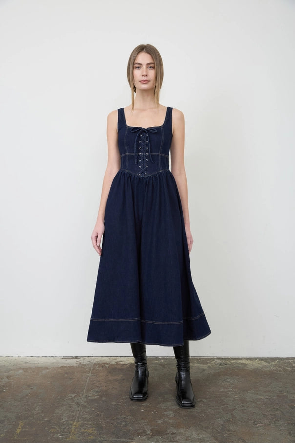 Denim Lace-Up Front Dress