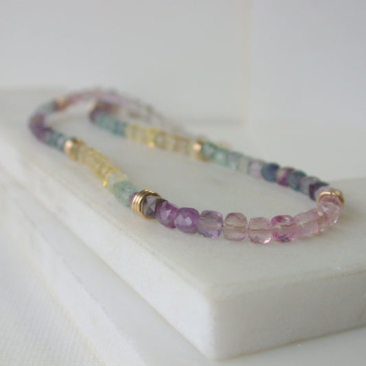 Fluorite Cube Beaded Necklace