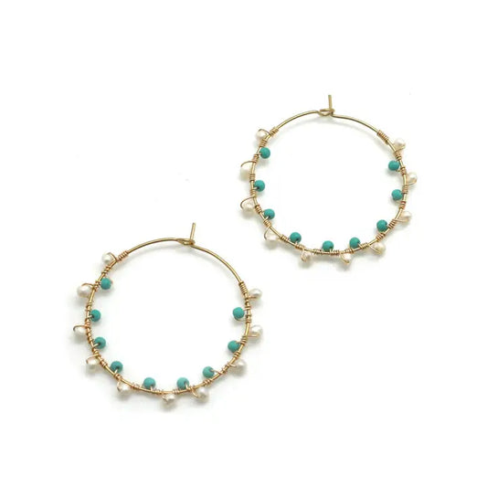 Freshwater Pearl & Turquoise Hoops