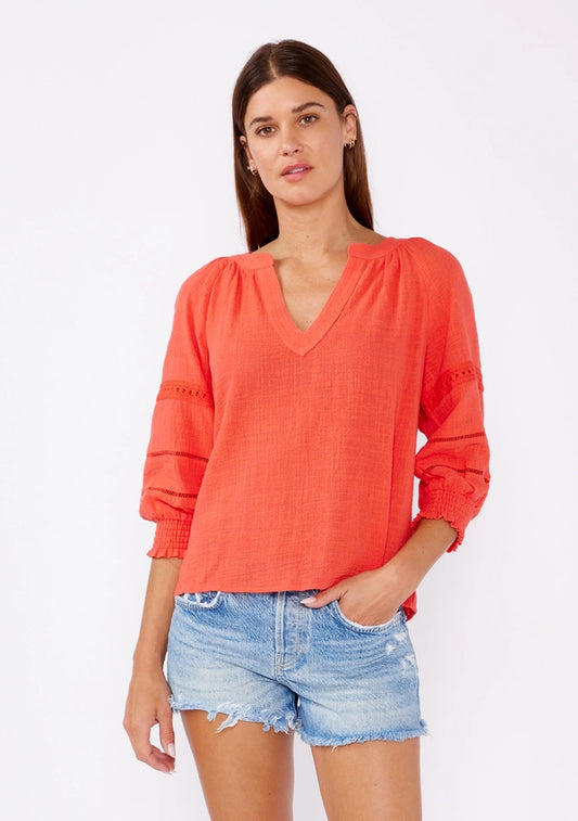 Smocked Lace Trim Blouse