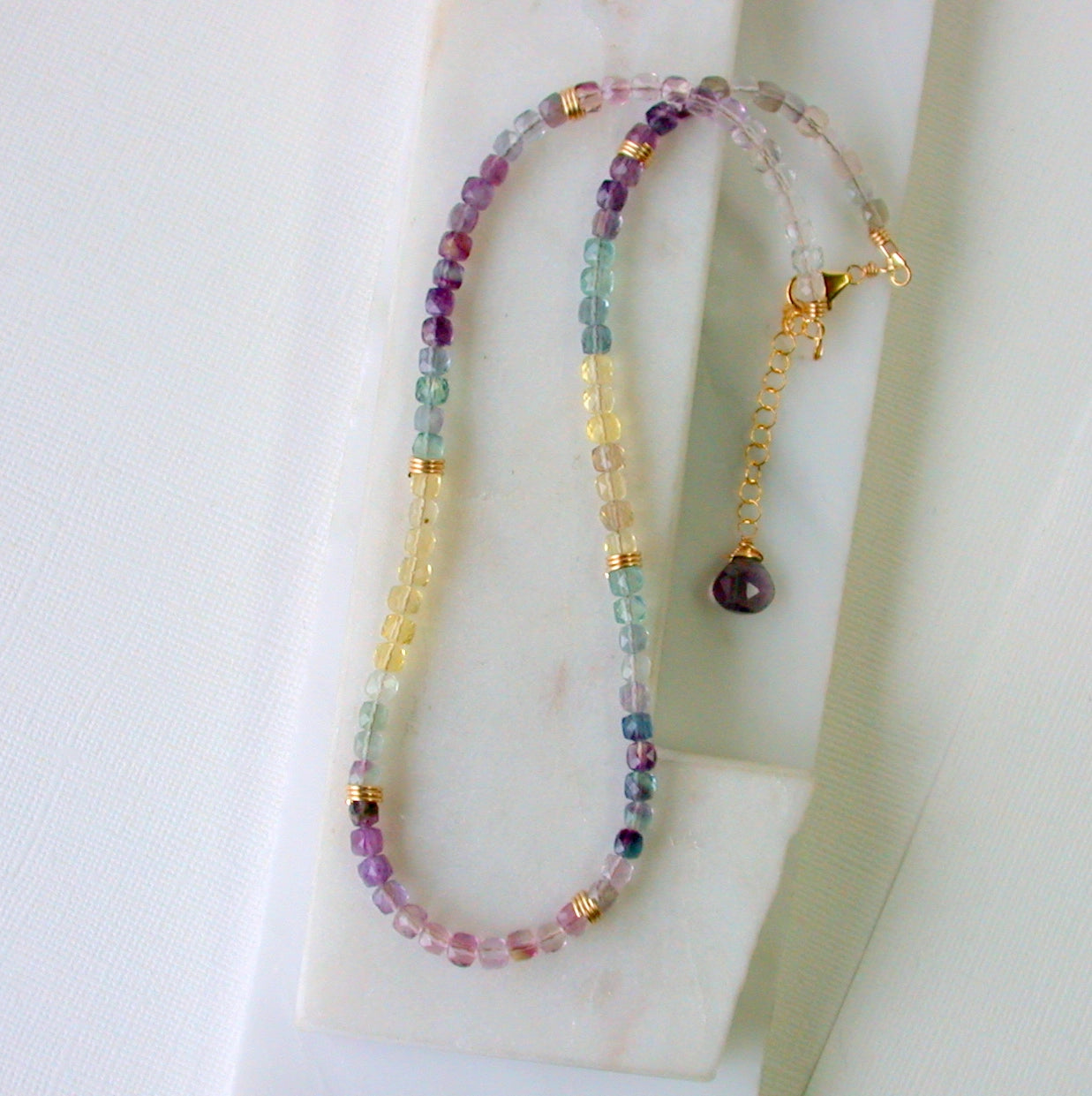 Fluorite Cube Beaded Necklace
