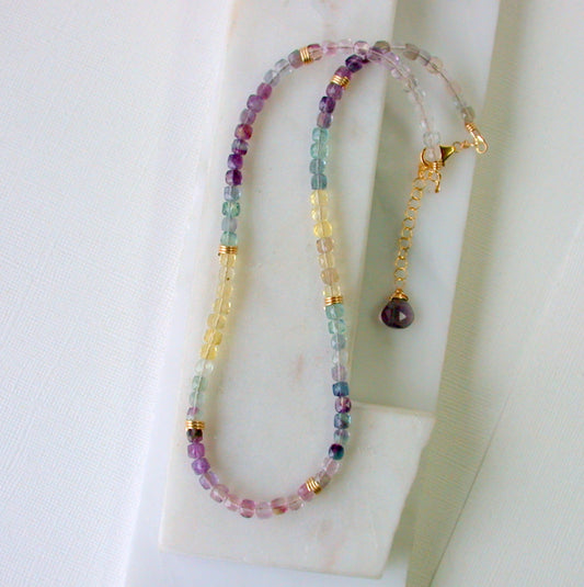 Fluorite Cube Beaded Necklace