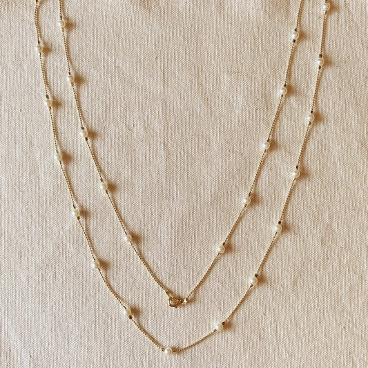 18k Gold Filled Long Wrap Around Pearl Necklace