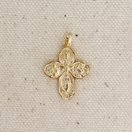 18k Gold Filled Catholic Four-Way Cross Pendant