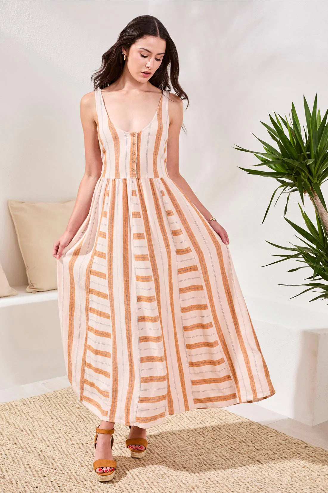 Striped Linen Maxi Dress