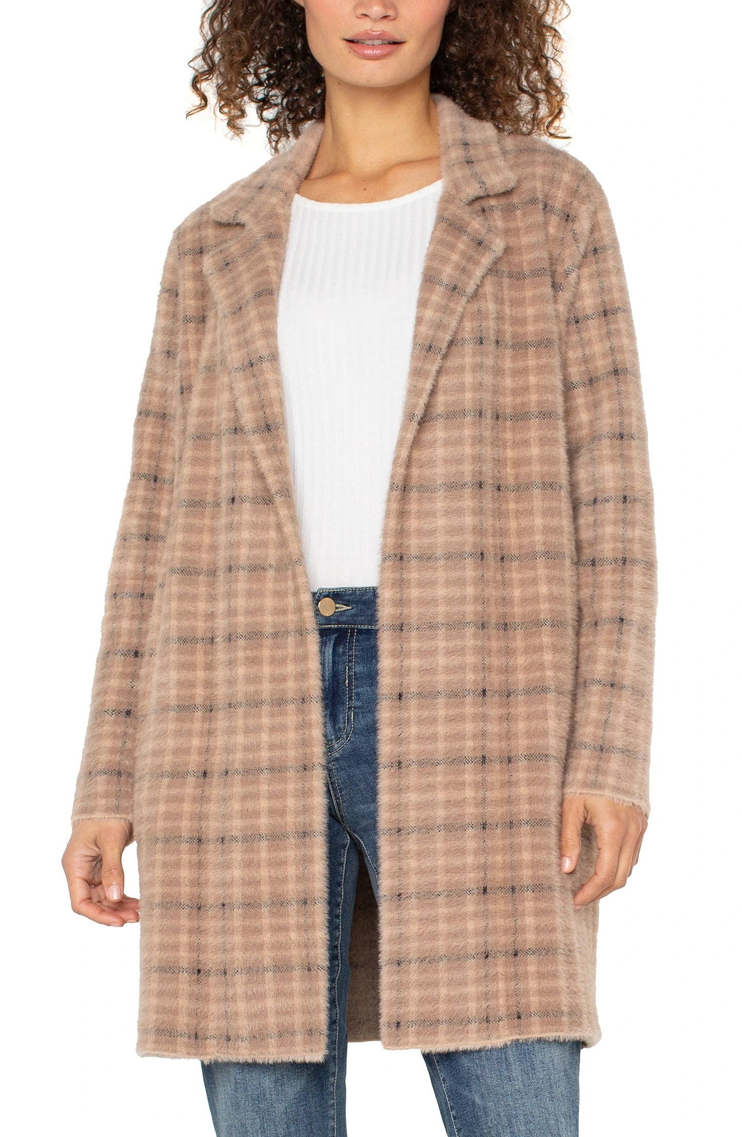Plaid Open Front Coatigan
