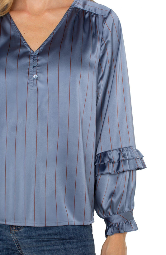 Pinstripe Ruffle Sleeve Blouse