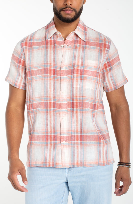 Coral Plaid Button Up Shirt