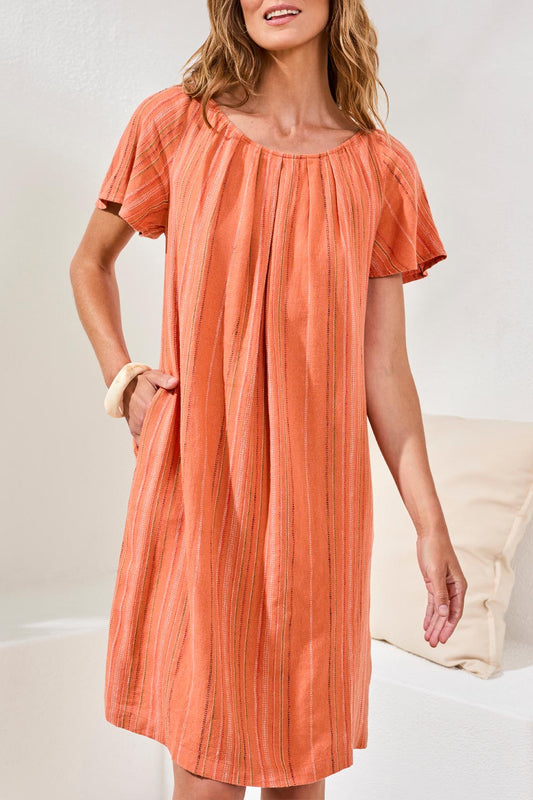 Flutter Sleeve Pleated Dress