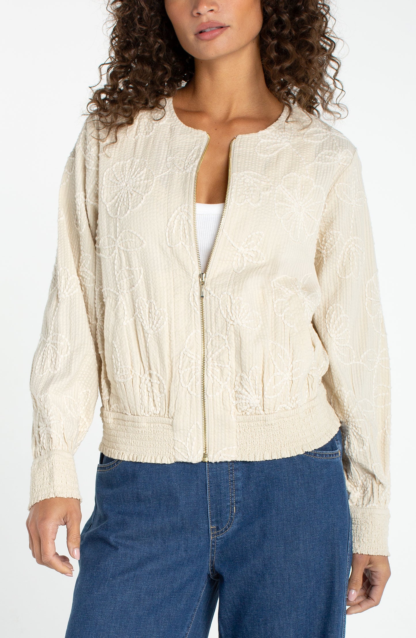 Smocked Bomber Jacket