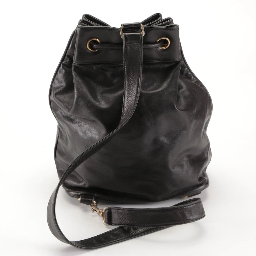 Chanel CC Drawstring Sling Backpack Bag in Black Lambskin Leather with Zip  Pouch