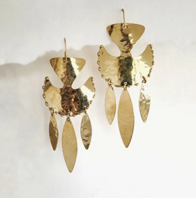 Hammered brass chandelier earrings